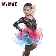 Девушки неравный латинский Сальса Танго Бальный Танец Румба платье ребенок блесток сексуальный конкурс латинский танец платье