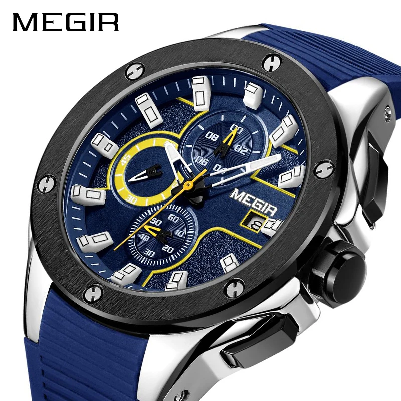 MEGIR Relógio Cronógrafo Dos Homens Do Esporte Silicone Strap Militar Do Exército Relógios Relógio de Quartzo Homens Top Marca de Luxo Relogio Masculino Masculino