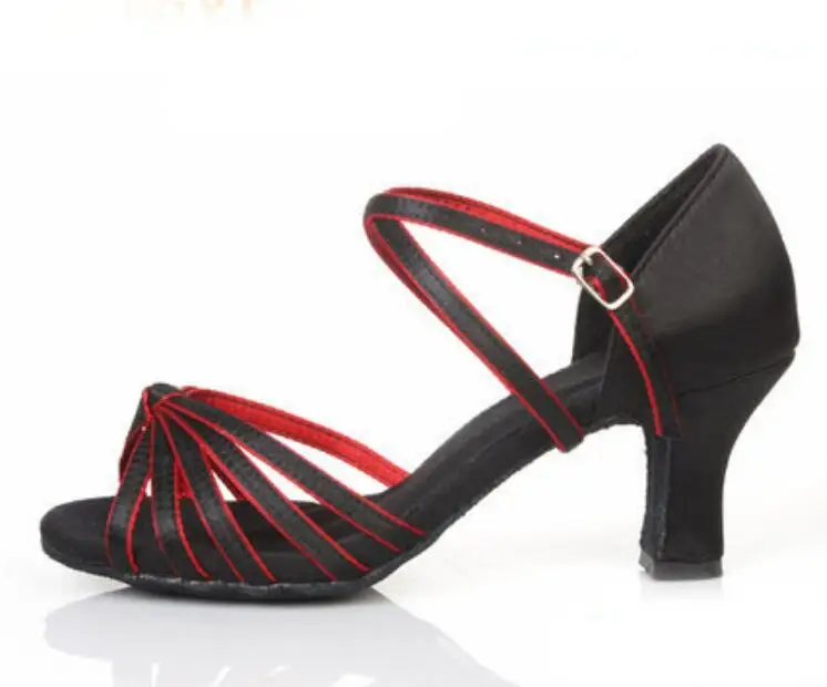 Женская танцевальная обувь для танго/бальных/латинских танцев; профессиональная танцевальная обувь на каблуке для сальсы; женская обувь для латинских танцев 7 см; A02D - Цвет: black red   7cm