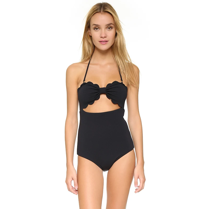 Bandage Halter Swimwear Women Black Condole Belt Bodysuits One Piece