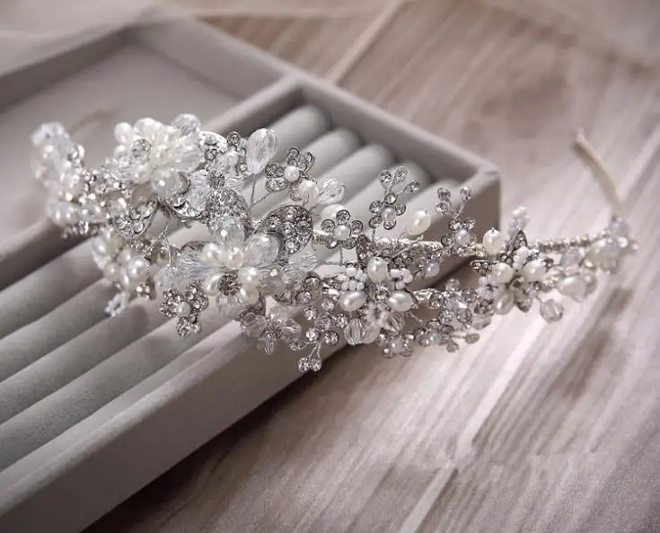 Повязка на голову с жемчугом и золотыми кристаллами для невесты|bridal tiara headband|tiara