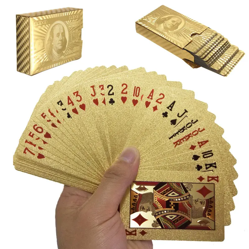 Goede Duurzaam Waterdichte Plastic Speelkaarten Goudfolie Poker Golden Poker 24 k Goud Folie Vergulde Speelkaarten Dek Gift Board games