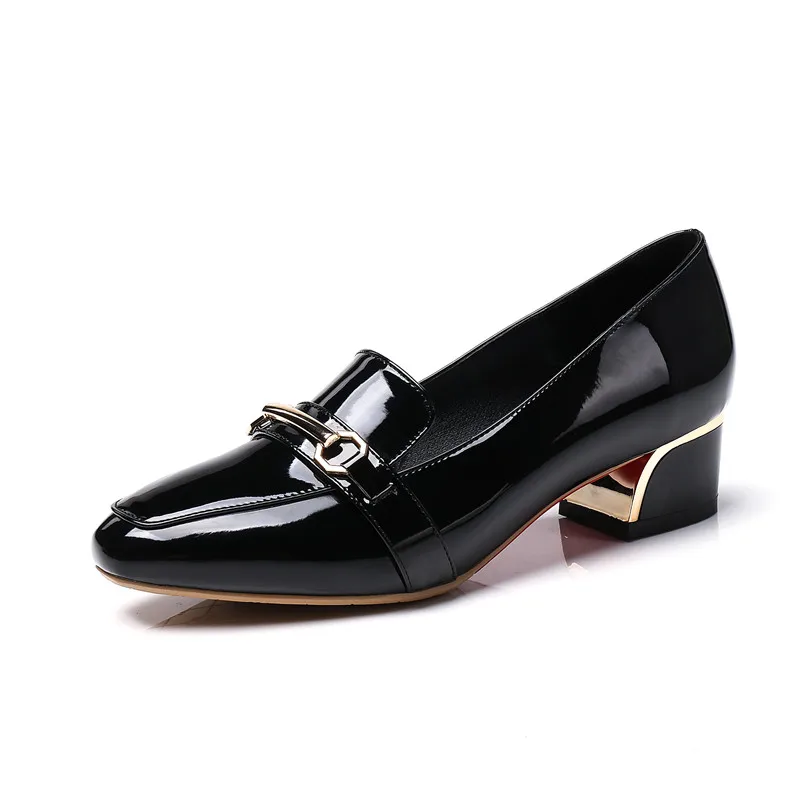 Karinluna/; большие размеры 31-43; Прямая поставка; модная женская обувь на не сужающемся книзу массивном каблуке; популярные женские туфли-лодочки для отдыха с металлическим украшением - Цвет: Черный