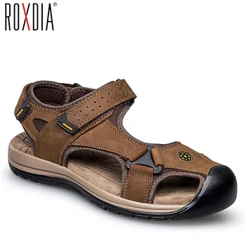 

ROXDIA genuine leather men sandals summer cow leather new for beach male shoes mens gladiator sandal 39-46 RXM048