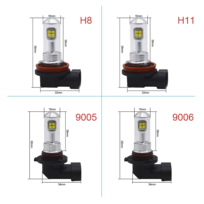 2 шт. H8 H11 HB3 9006 9005 светодиодный Противотуманные фары лампы 6000 K дневные ходовые огни 12 V Белый DRL противотуманные лампочки