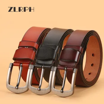 

ZLRPH High Quality Genuine Leather belt Men Designer Belts Brand Strap Fashion Pin Buckle Jeans Casual Male Metal Hombre