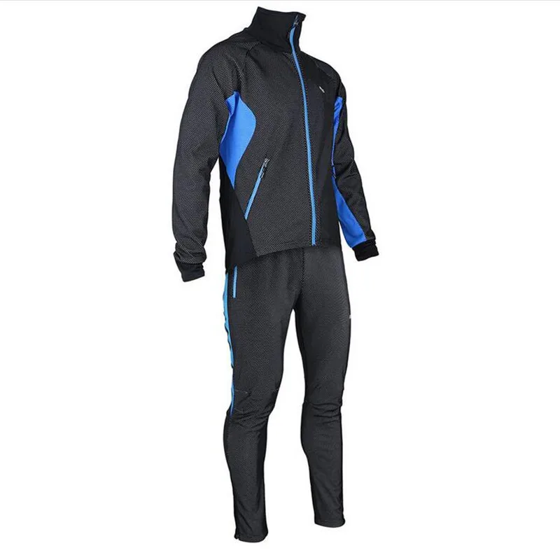 ARSUXEO зимняя теплая одежда для велоспорта, гоночная теплая ветрозащитная водонепроницаемая куртка для велоспорта, велосипедная куртка, штаны, Униформа, нагрудник - Цвет: Blue set