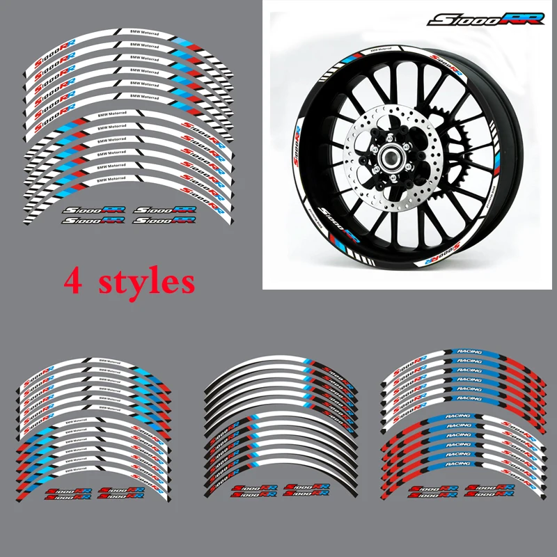 

Hot sell 4 styles for BMW S1000RR motorcycle wheel decals Reflective stickers rim stripes S1000 RR motorbike S1000RR