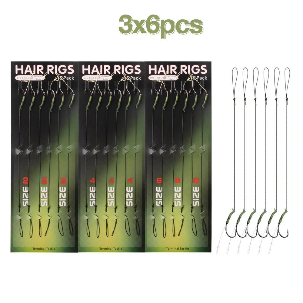 18pcs Carp Fishing Hair Rigs Green Coated Braided Thread Loop 8245