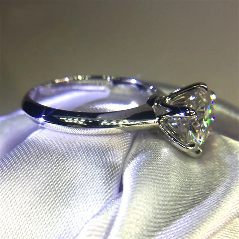 Solitaire 100% цельное кольцо из стерлингового серебра 925 пробы 1ct Sona 5A с циркониевым
