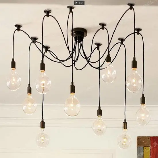 Pearmon Винтаж EDISON ЛАМПЫ несколько регулируемый diy потолочный Паук свет подвеской