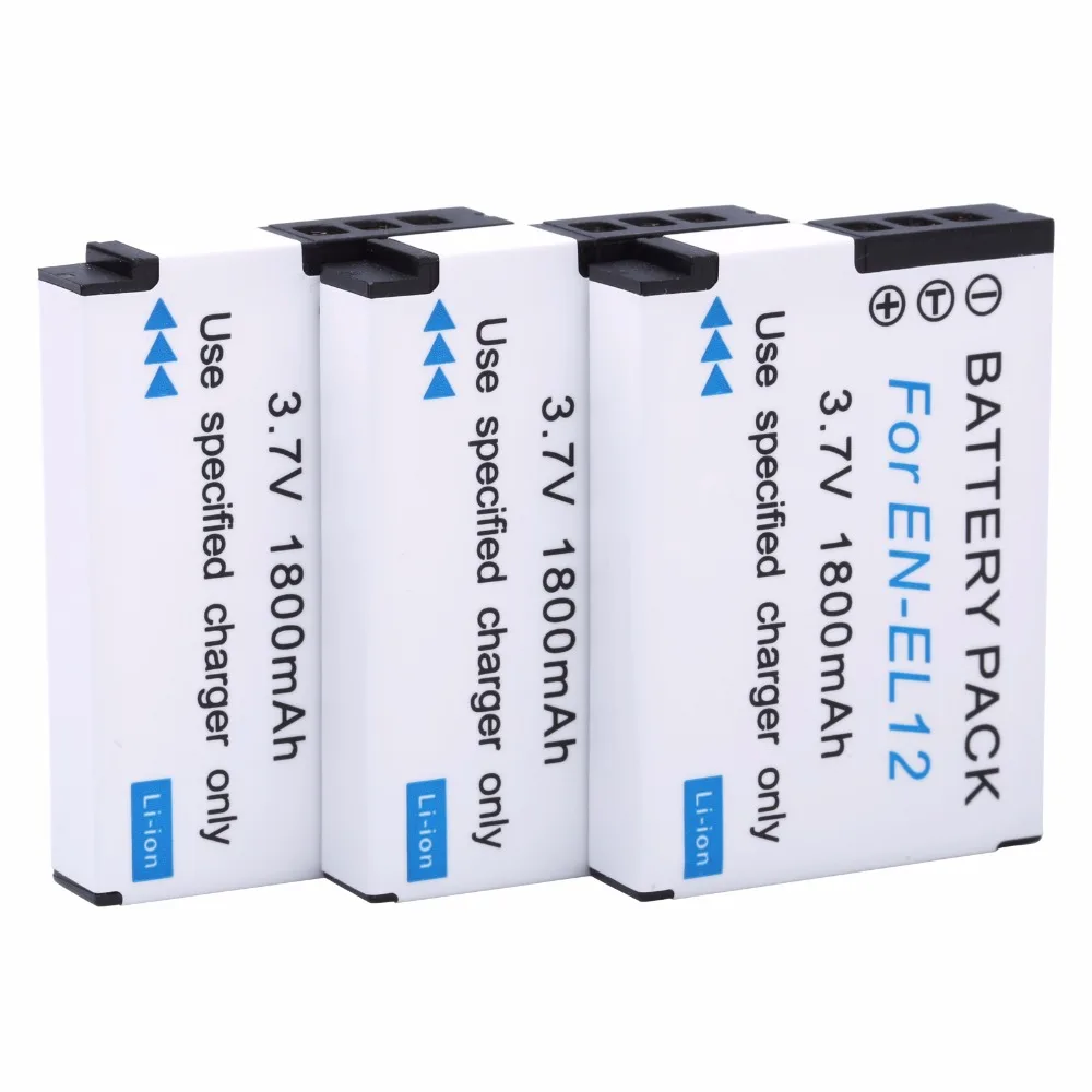 3Pcs 1800Mah En-El12 El12 Batteria Di Ricambio Per Nikon Coolpix Aw100S Aw110S P300 P310 P330 S31 S70 S620 S630 S640 Macchina Fotografica