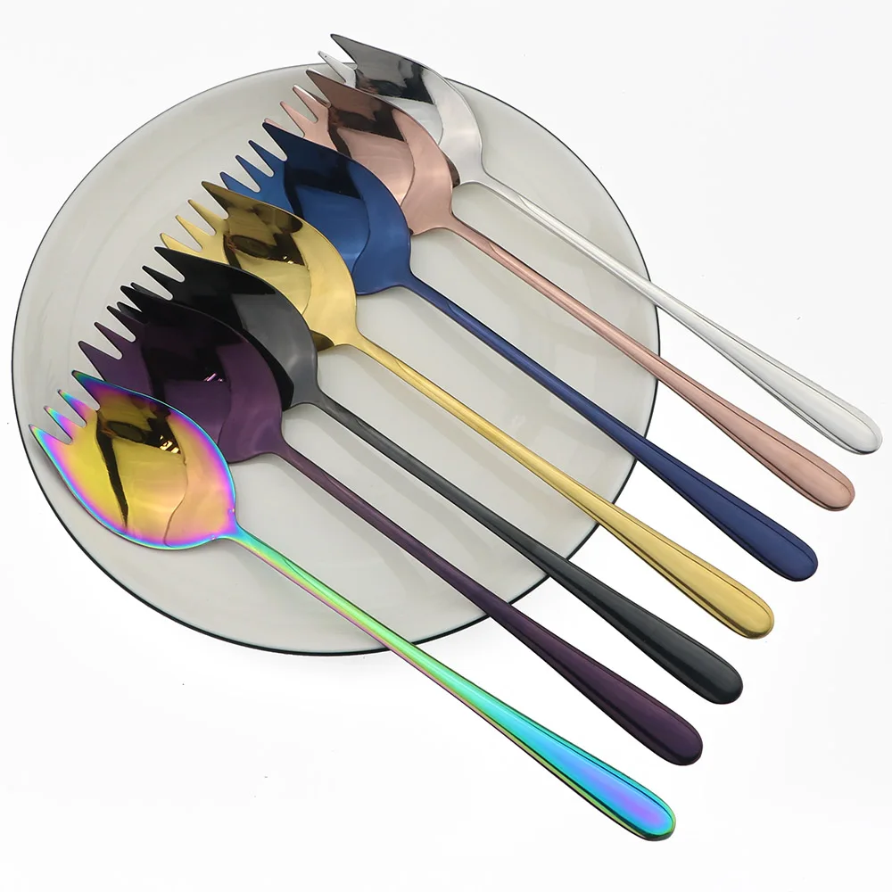 

Salad Titanium Fork Spoon Long Handle Outdoor Portable Mirror Finish Dinner Spork Cutlery Outdoor Camping Spork 1piece