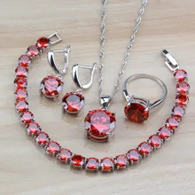 Свадебный брелок, красный гранат, 925 серебро, маленькие круглые Ювелирные наборы для женщин, Свадебный костюм и шкатулка для ювелирных изделий