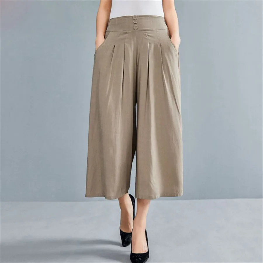 Pocket Wide Leg Pants Women Solid Casual Loose High Waist Trousers For Office Lady High Waist  Classic All-match Pants Ds50560