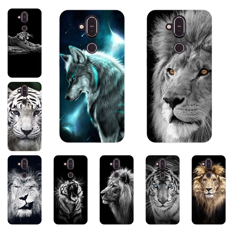 

For Nokia 8.1 Case,Silicon Tiger Lion Painting Soft TPU Back Cover for Nokia 8.1 Phone Protect Bags Shell