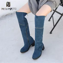 Prova Perfetto 2019 New Suede Women Thigh High Boots Chains Decor Over the Knee Boots Chunky