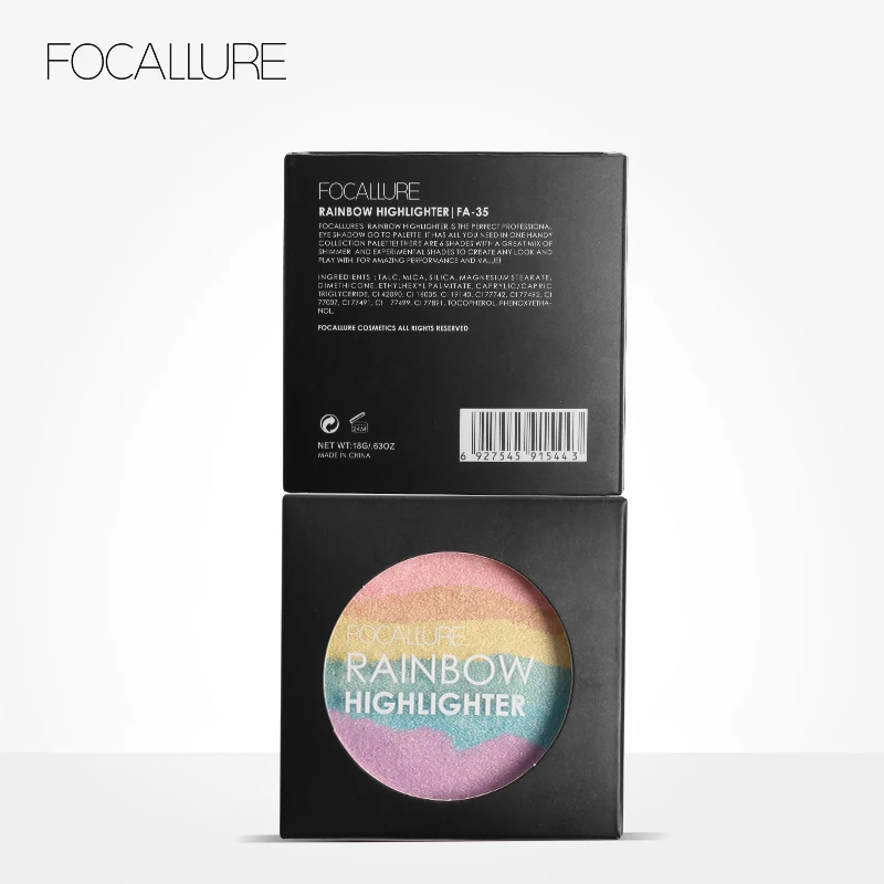 FOCALLURE Новый DIY дикая Радужная хайлайтер Палитра минеральный порошок 3D Блеск для