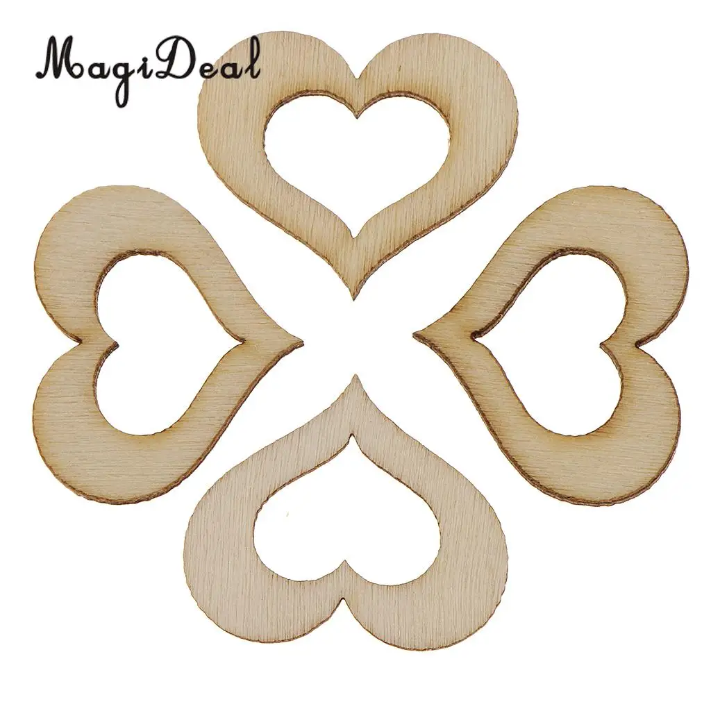 100Pc MDF Cut Wood Hollow Heart Shapes Natural Wooden Embellishment for Wedding Table Scatter Confetti Decoration Ornament Craft