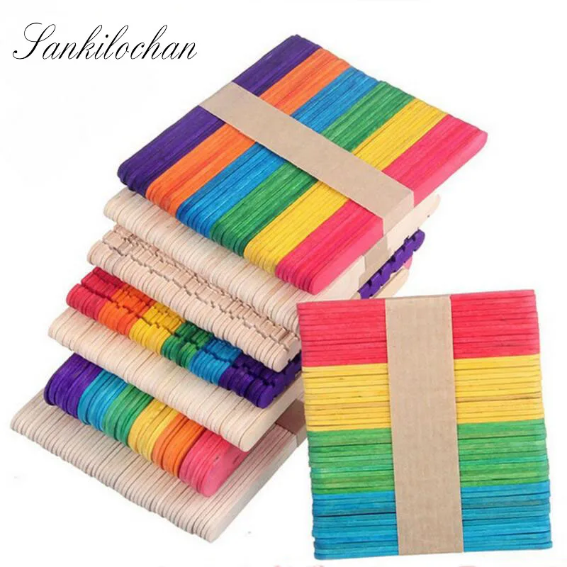 

New 50Pcs Wooden Popsicle Stick Kids Hand Crafts Art Ice Cream Lolly Cake DIY Making Funny Children gift AU222
