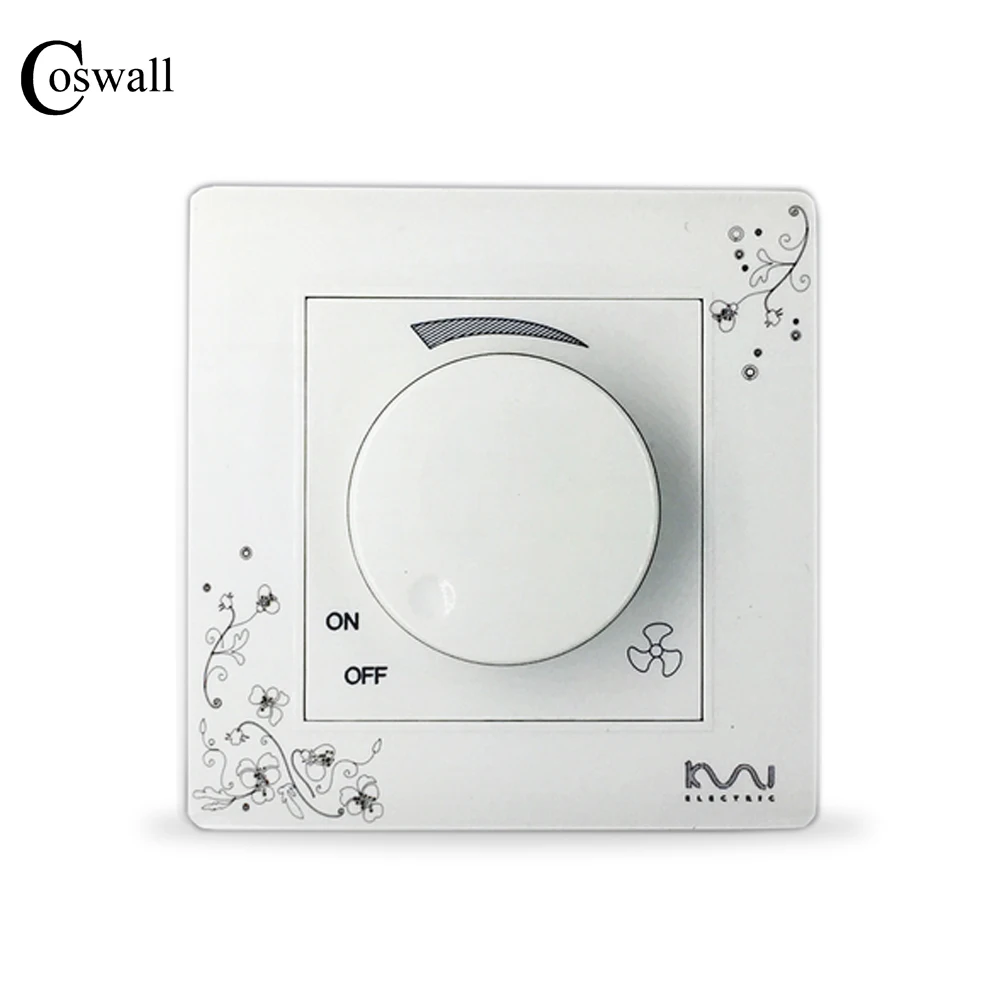 

COSWALL Fashion Fan Speed Controller Ivory White Brief Art Pattern Wall Switch AC 110~250V