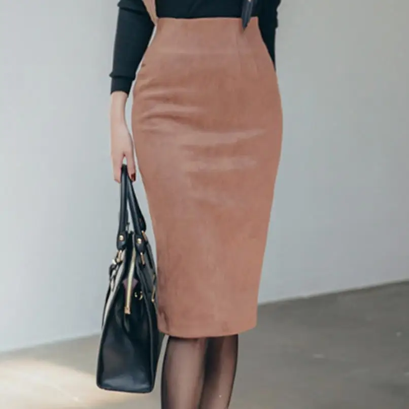 

suede high waist skirts ol long pencil women skirt plus size