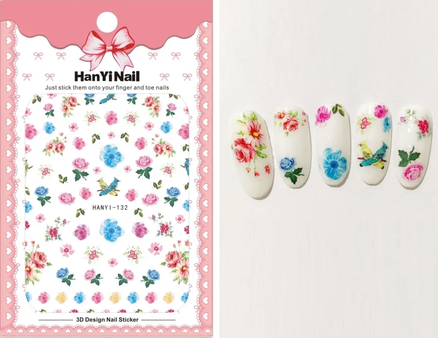 HanYiNail 104 134 2018 Новинка Весна Lucky Cat Fantacy цветы наклейки для ногтей Харадзюку советы