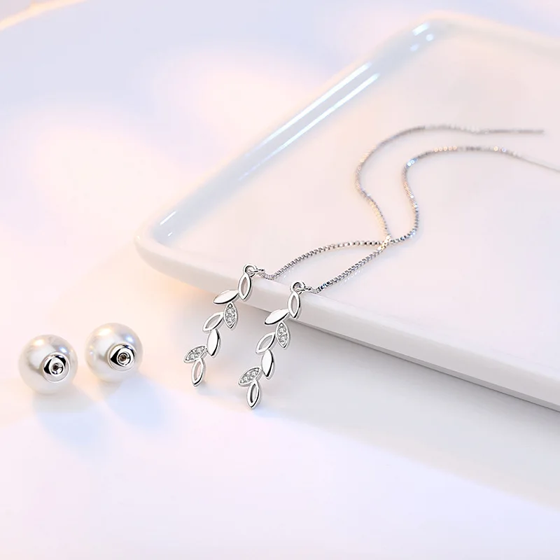 Anenjery простые 925 пробы серебряные Ювелирные наборы ветки листья циркония ожерелье+ серьги+ браслет для женщин подарок для девушки