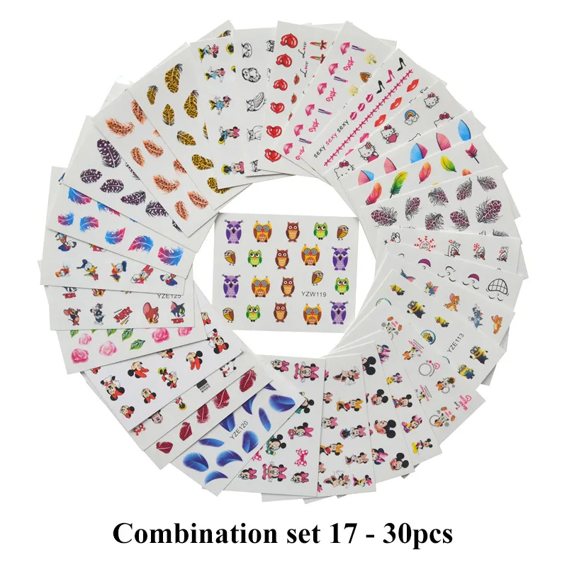 Наборы наклеек для ногтей, Водные Наклейки, цветочные ювелирные изделия, ожерелье, павлин, сова, слайдер, ногти, набор для маникюра - Цвет: 30 Sheets