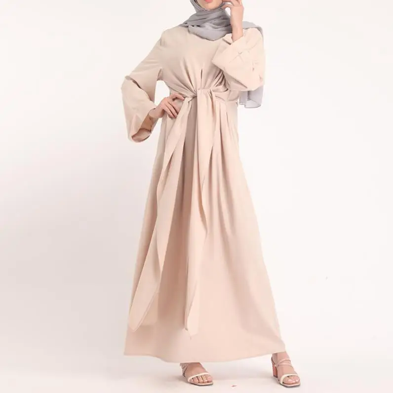 Бандаж кафтан абайя Турция мусульманское платье Хиджаб Арабский цзилбаб Caftan Elbise мусульманская одежда Абая для женщин Рамадан платье из Дубая - Цвет: Apricot dress