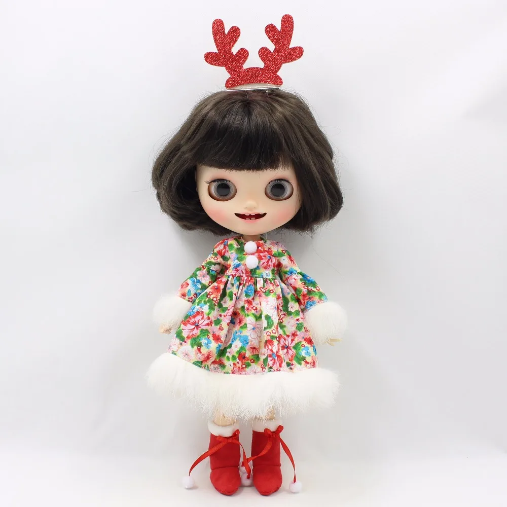

free shipping for blyth doll icy licca merry christmas dress red headdress antlers boots gift toy