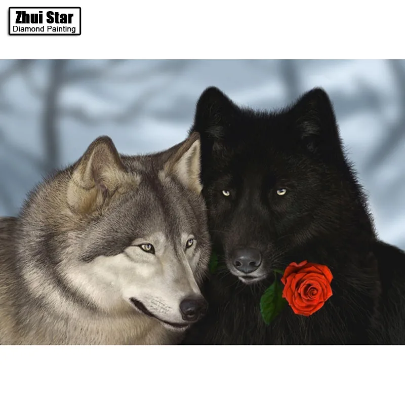 

5D DIY Diamond mosaic diamond embroidery Red rose gray and black wolf mbroidered Cross Stitch Home decoration Gift