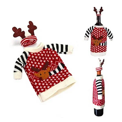 Christmas Wine Bottle Cover Holder Wrap Table Decor Deer with Hat Cap Party Xmas | Дом и сад