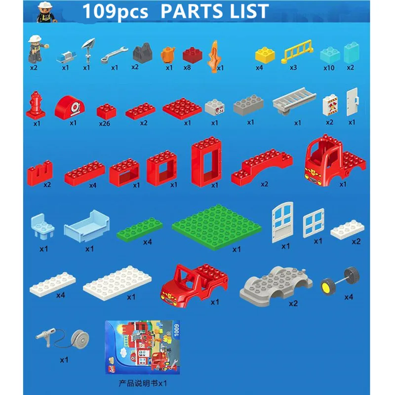 DIY большой размер городской пожарный отдел пожарные строительные блоки кирпичи творческие игрушки совместимы с duploINGlys игрушки для детей