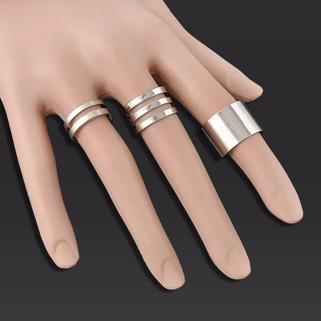 3 шт., золотые, серебряные кольца в стиле панк, женские кольца, простые кольца средней длины, кольца на фаланг пальца, набор для женщин, ювелирные изделия в стиле Анель-рок
