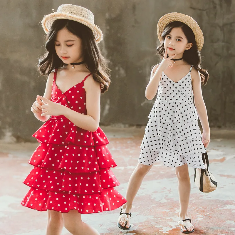 

Dress for Girls 2019 Summer Tiered Dress Kids for Toddler Children Fashion Slip Polka Dots 2 to 13 Years