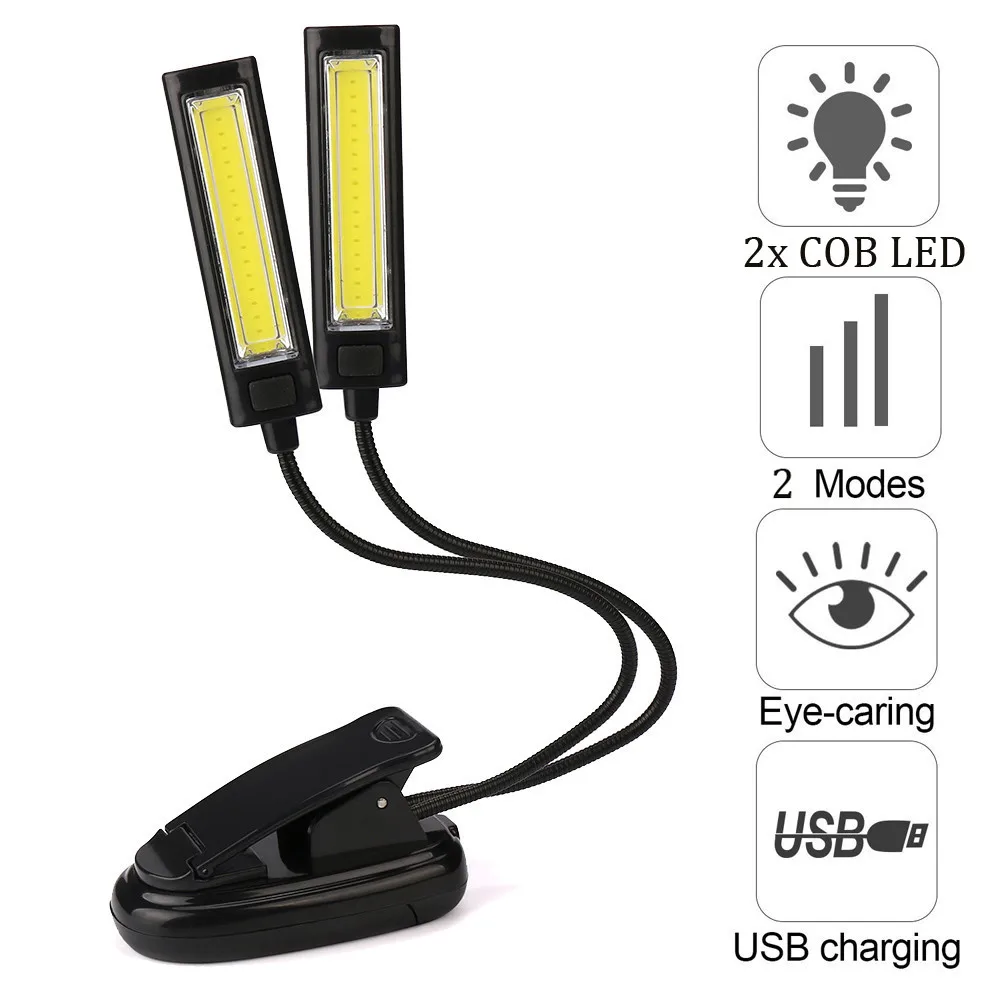 

Flexible USB Clip-On 2x COB LED Light Reading Study Desk Table Lamp Rechargeable Bedroom Table Decor College Dorm