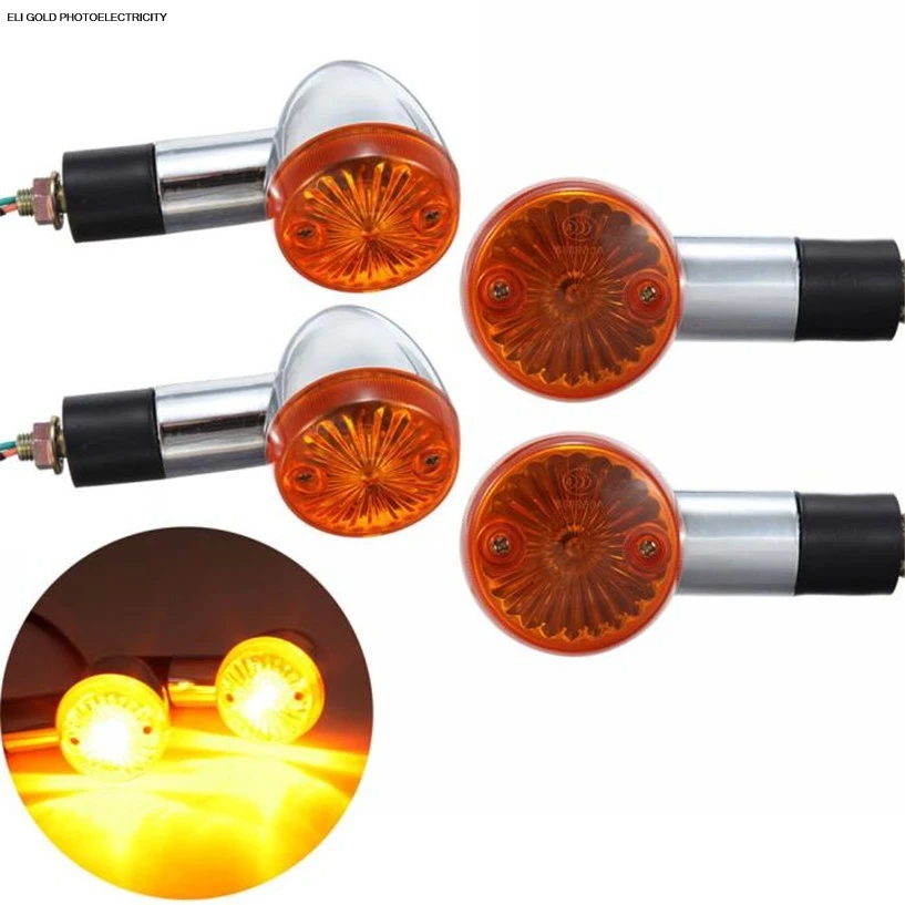 

4x Amber Chrome Bullet Front Rear Turn Signal Blinker Indicator Light Motorcycle