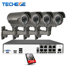 Techege H.265 8CH 4K POE System 2.8-12mm Varifocal Lens 4.0MP IP Camera 2592*1520 IR Outdoor Video Security Surveillance Kit HDD