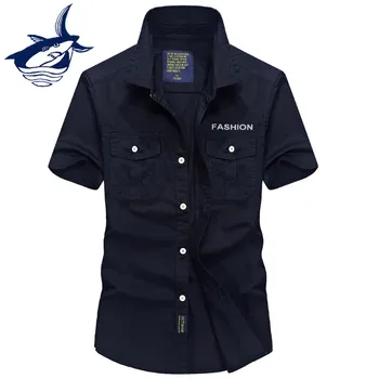

Plus Size 4XL Military Shirt Men Short Sleeve Double Pockets Cotton camisas para hombre Men Clothes 2018 Casual Shirts Dress