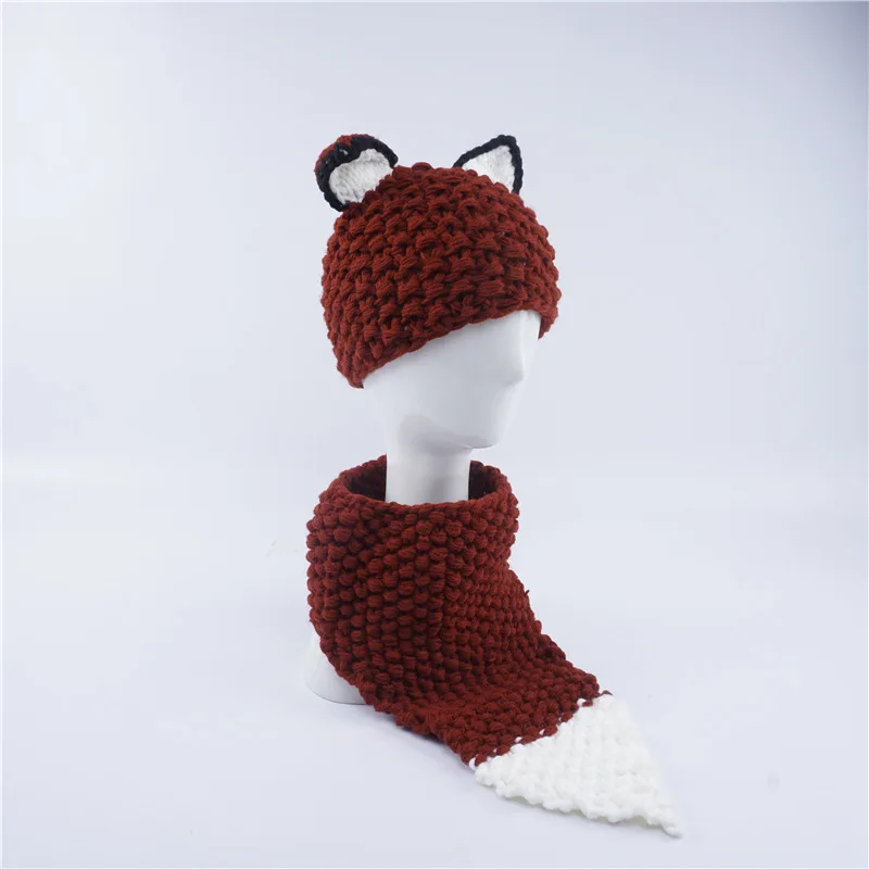 Lovely cartoon Children's baby beanie warm hat cute fox hat scarf & hat sets knitted bib cap