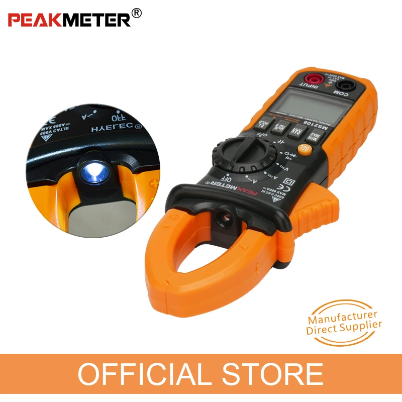 Peakmeter PM2108 цифровой клещи 6600 отсчетов автоматический и ручной диапазон AC/DC мини мультиметр AC DC Напряжение Ток Сопротивление