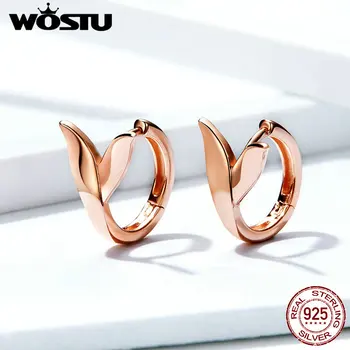 

WOSTU Dolphin Tail Rose Gold Clip Earrings 925 Sterling Silver Delicate Tiny Earrings For Women Party Wedding 925 Jewelry FNE078