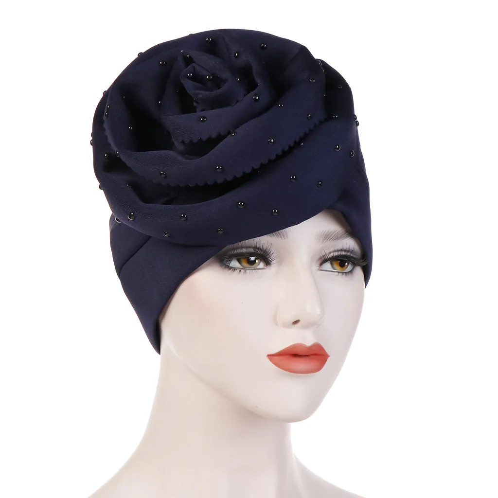 

New Europe Hand Cutting Oversized Flowers Plus Ceramic Flip Pure Color Turban Hat Space Cotton Baotou Hat Winter Hats for Women