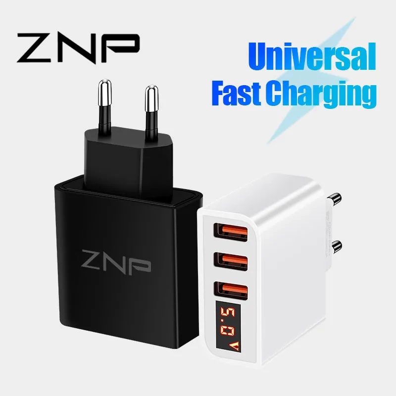 

ZNP LED Display 3 4 USB Charger For iphone X XS Xiaomi 9 Fast Charging Travel Wall Charger For Samsung S10 Mobile Phone Charger