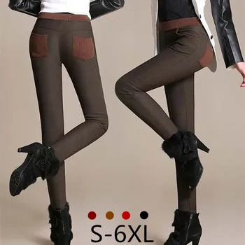 

S-6XL,5XL,4XL Strong elastic plus size women's winter leggings high waist fleece warm pants women Pencil pants free shipping