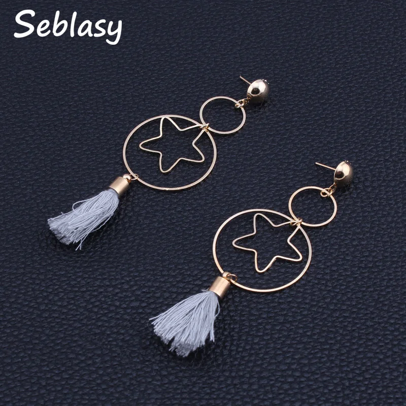 Seblasy Statement Jewelry Gold Color Double Alloy Circle Star Earrings