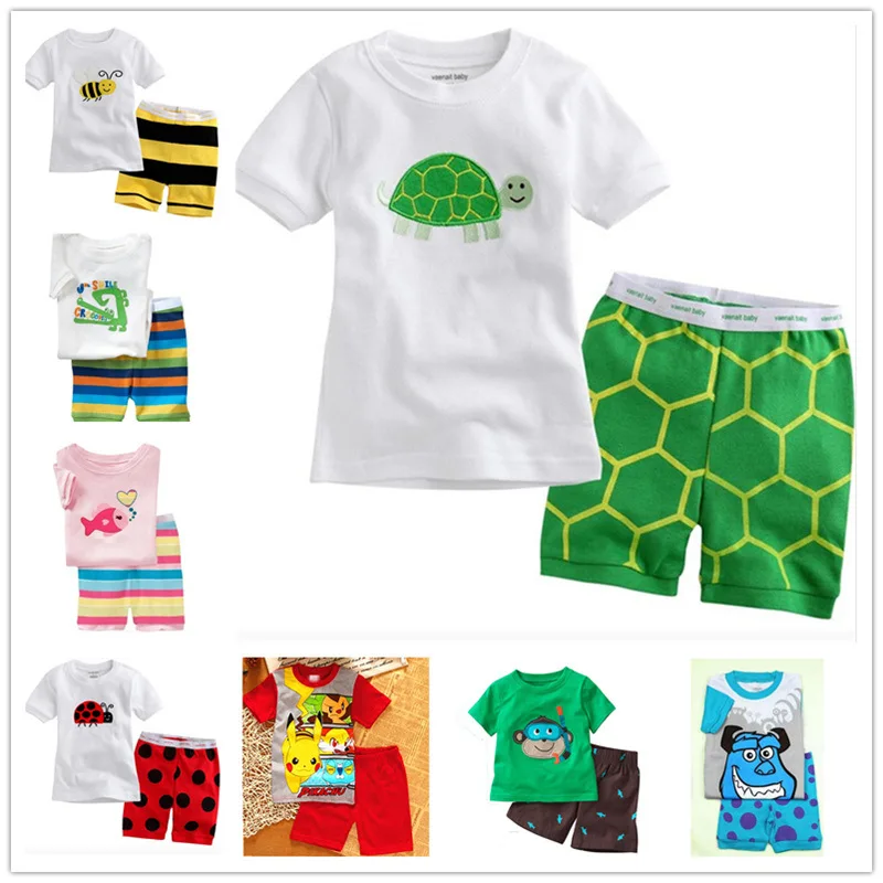 

Baby Pajamas Kids Girls Clothes 2019 Summer Boys Short Cartoon Printing Sleeved Set Children's Sleepwear Top With Pants For Girl