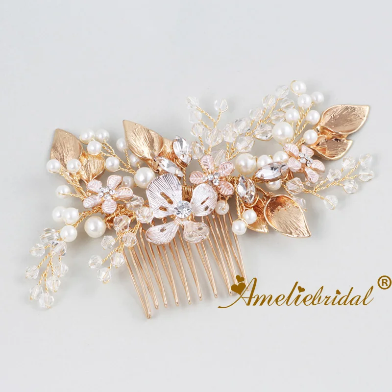 Anniversary Hair Jewelry Crystal Hair Comb Bridal Headpiece Floral and Pearl Hair Comb Women