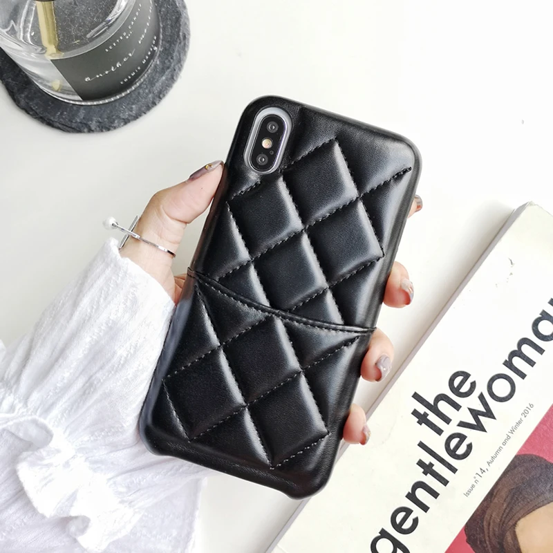 

Luxury Diamond lattice Imitation sheep Apple8plus Mobile phone Shell iphoneX XR XS MAX Girls Card Cover 7 6 case black pink red